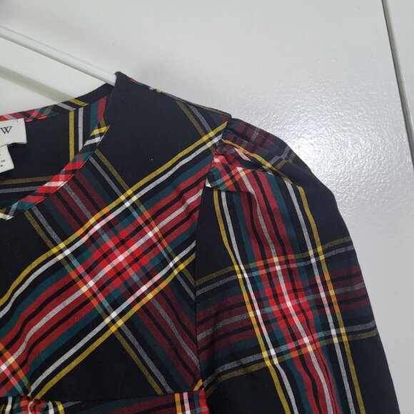 J. Crew Womens XS Tartan Puff-Sleeve Blouse Top Stretch Poplin Plaid - Picture 5 of 10